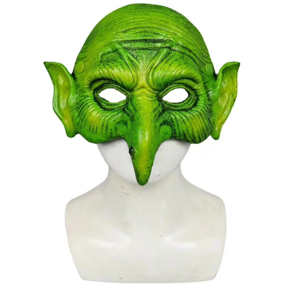 Witch Mask Halloween Carnival Festival Party Mask Green Goblin Cosplay Costume Green Elf Scary Witch Mask Party Props Mascara