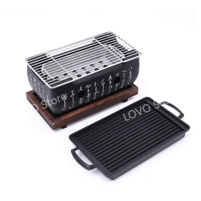 

Home table top mini Hibachi grill Square Ceramic Charcoal BBQ Grill Restaurant Alcohol Barbecue