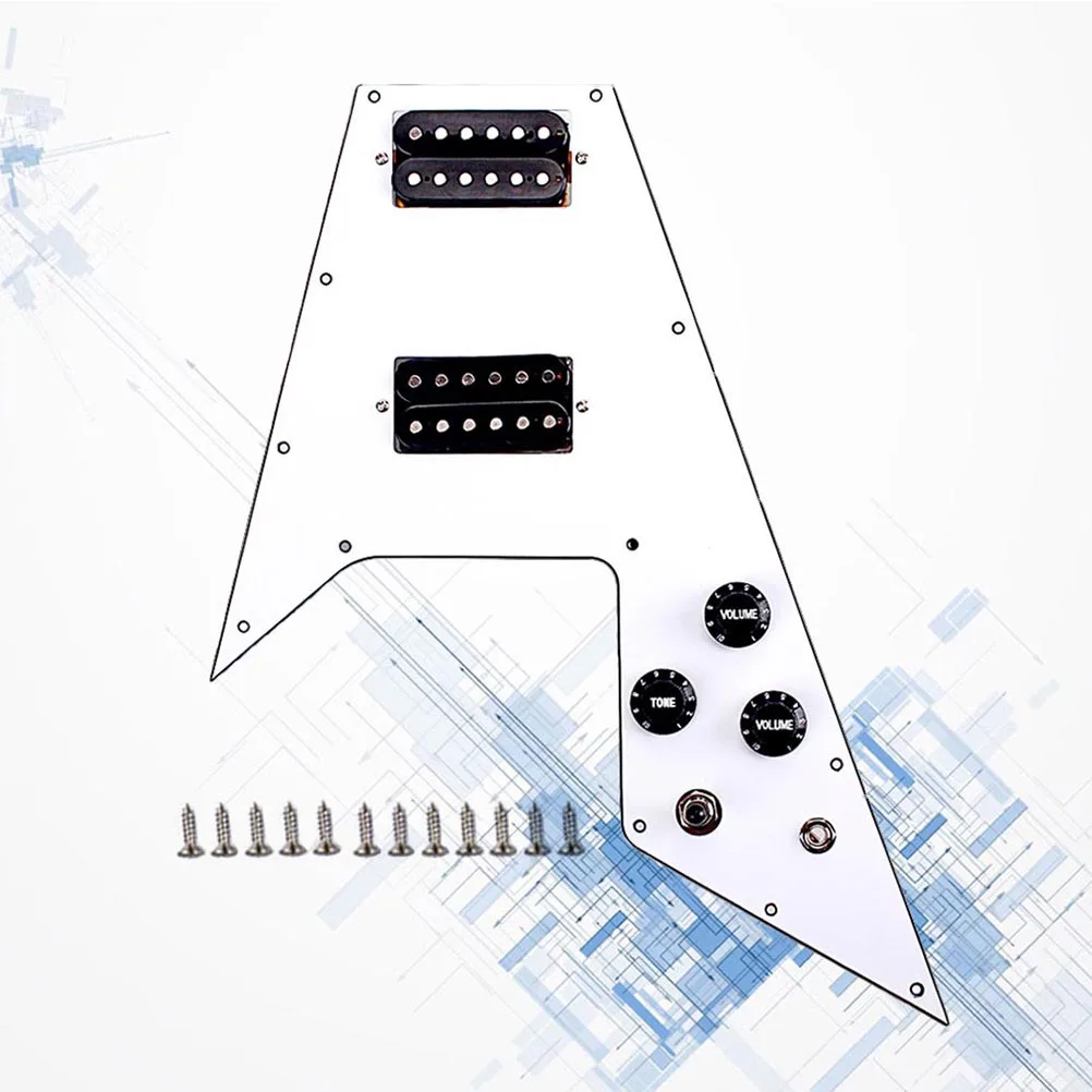 

1Set White 3 Ply Electric Guitar Pickguard Plate Prewired 2 Humbuckers 3 Way Switch Black Knobs 12 Screw Holes for Guitar