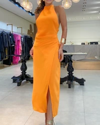 Women's Ruched Slit Sleeveless Casual Dress Temperament Commuting Female Clothes New Summer Women Skinny Fashion Party Dresses