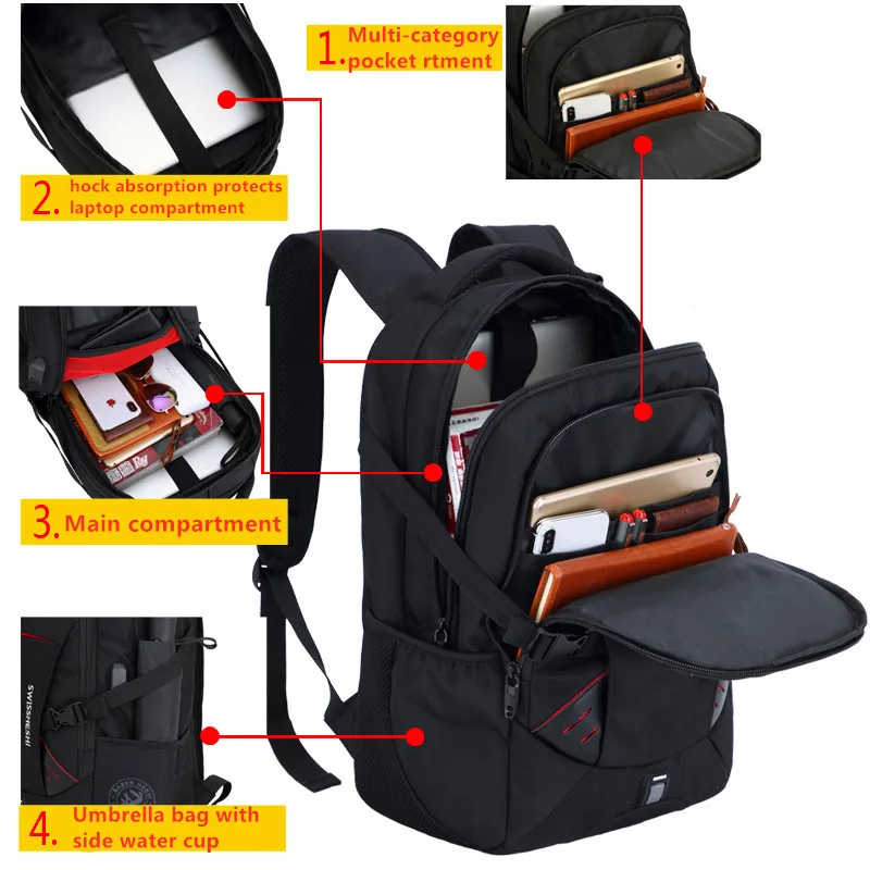 Herren Multifunktions-USB-Lade-Rucksack, Modischer Business-Casual-Reise-Rucksack, Diebstahlsicher, Wasserdicht, 17 Zoll Laptop-Tasche, Schulrucksack – Detail 5