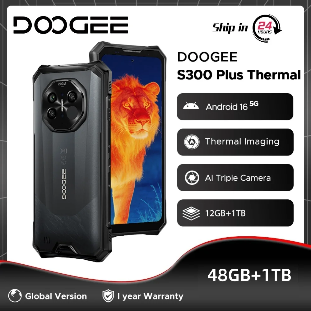 Глобальная версия DOOGEE S300 Plus: защищенный смартфон с тепловизором, 48 ГБ + 1 ТБ, Dimensity 8300, 11000 мАч, 6.78” FHD+ 120 Гц, Android 16
