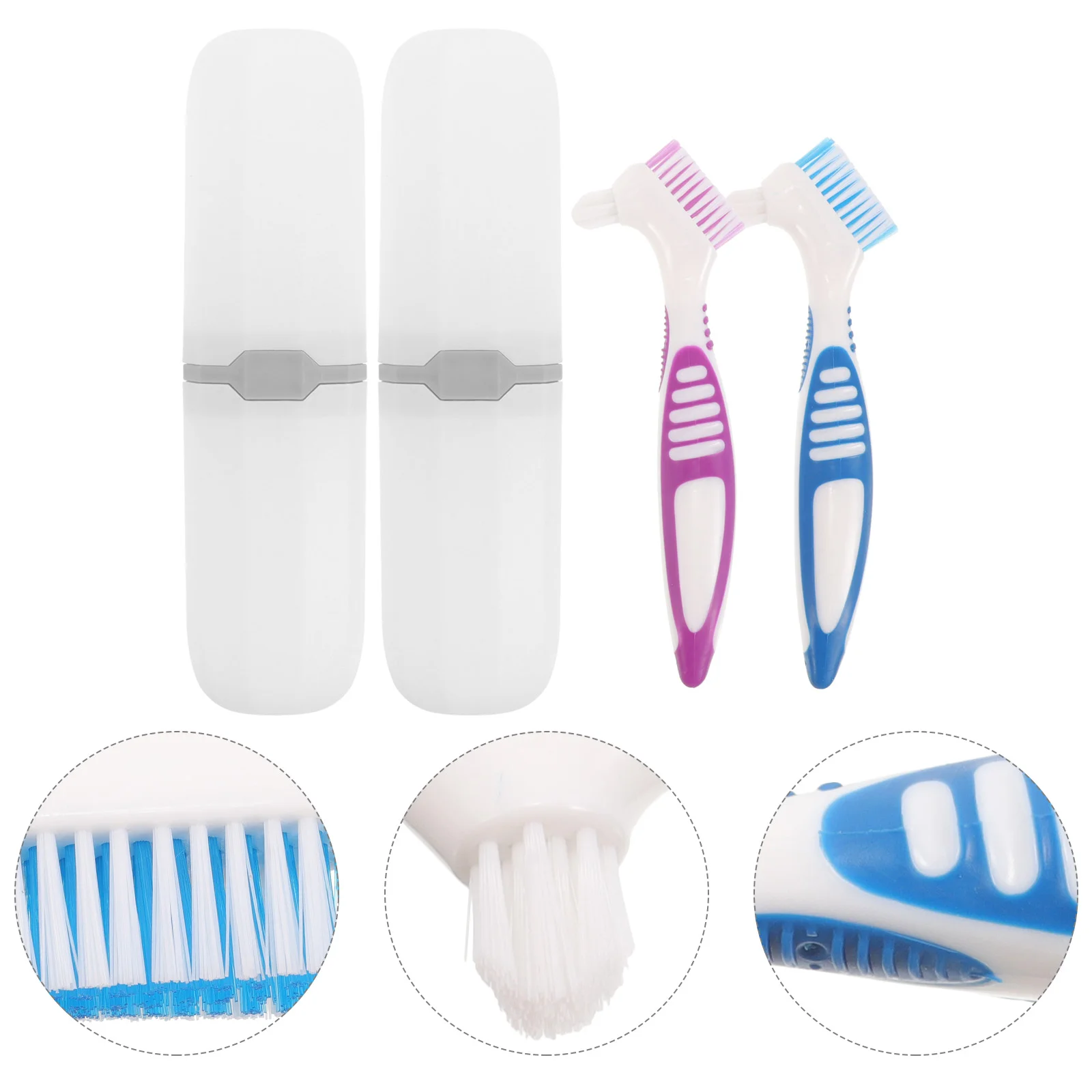 2 Sets Travel Portable Toothbrush and Storage Box Dental Cleaning Household Double-head Mini Denture for Adults Plastic