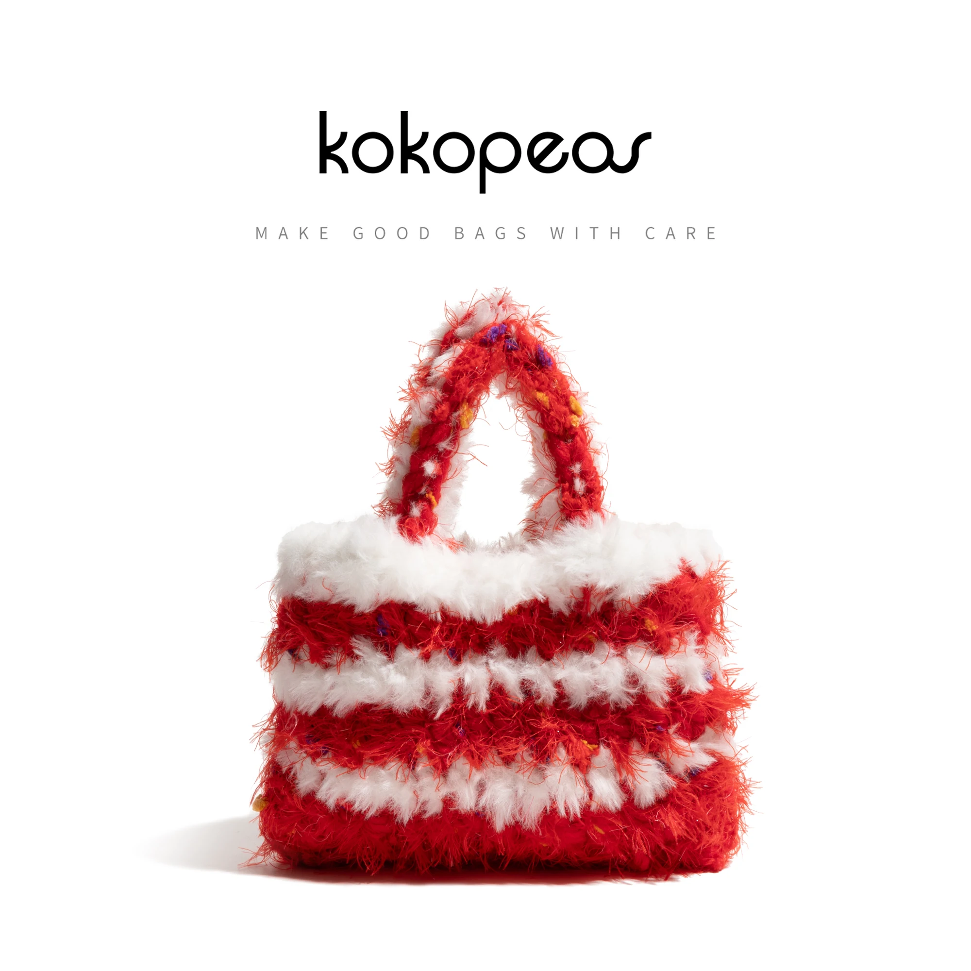 

KOKOPEAS Winter Fashion Knitted Hobo Handbag Color Stitching Korean Style Christmas Girls Phone Purse Wool Weaving