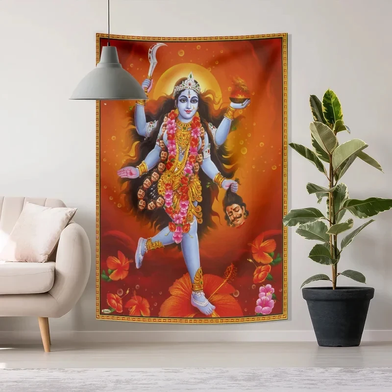 VIKAMA 3x5ft Maa Kali Tapestry Hindu Goddess Wall Hanging Boho Yoga Meditation Home Decor Banner Cloth Art