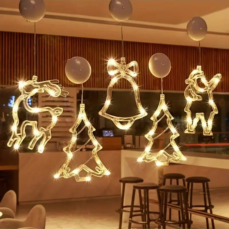 1PC Christmas Suction Cup String Lights Indoor Battery Operated Warm White LED Lights Xmas New Year Winter Window Decorations