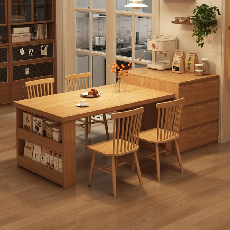 Nordic ​​Walnut Kitchen Island Extendable Dining Table 2025 New Built-in Storage Drawers All-in-One Home Furniture FYDT​​