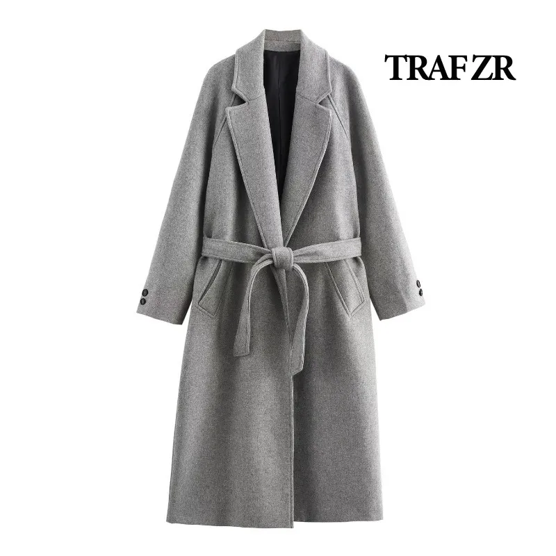 TRAF ZR Woolen Coat Y2k Vintage Top Ladies Fashion Solid Long Urban Coats Elegant and Pretty Women's Coats Women's Autumn Coat