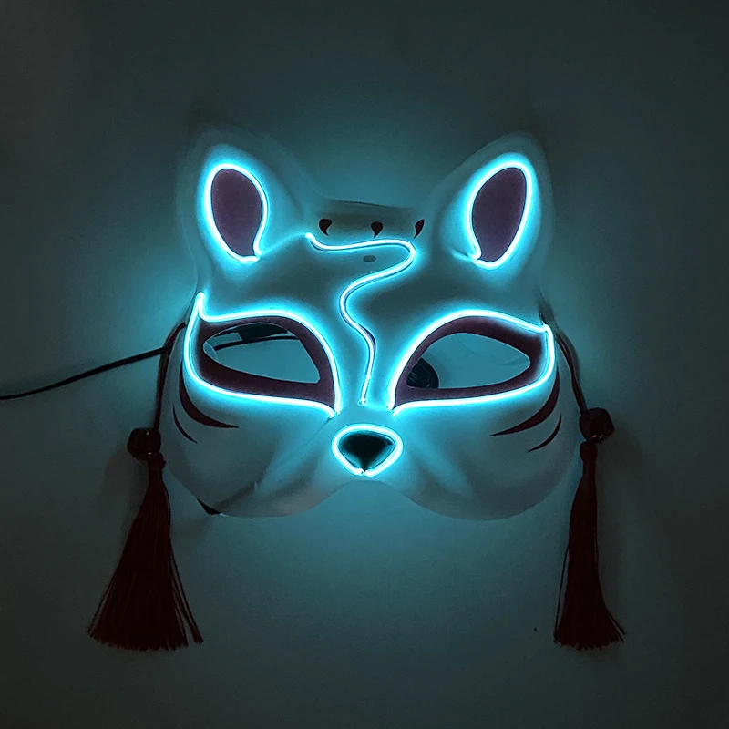 Maschera per spettacoli di danza incandescente in stile giapponese di Halloween Maschera per gatti a mezza faccia luminosa a LED Forniture per