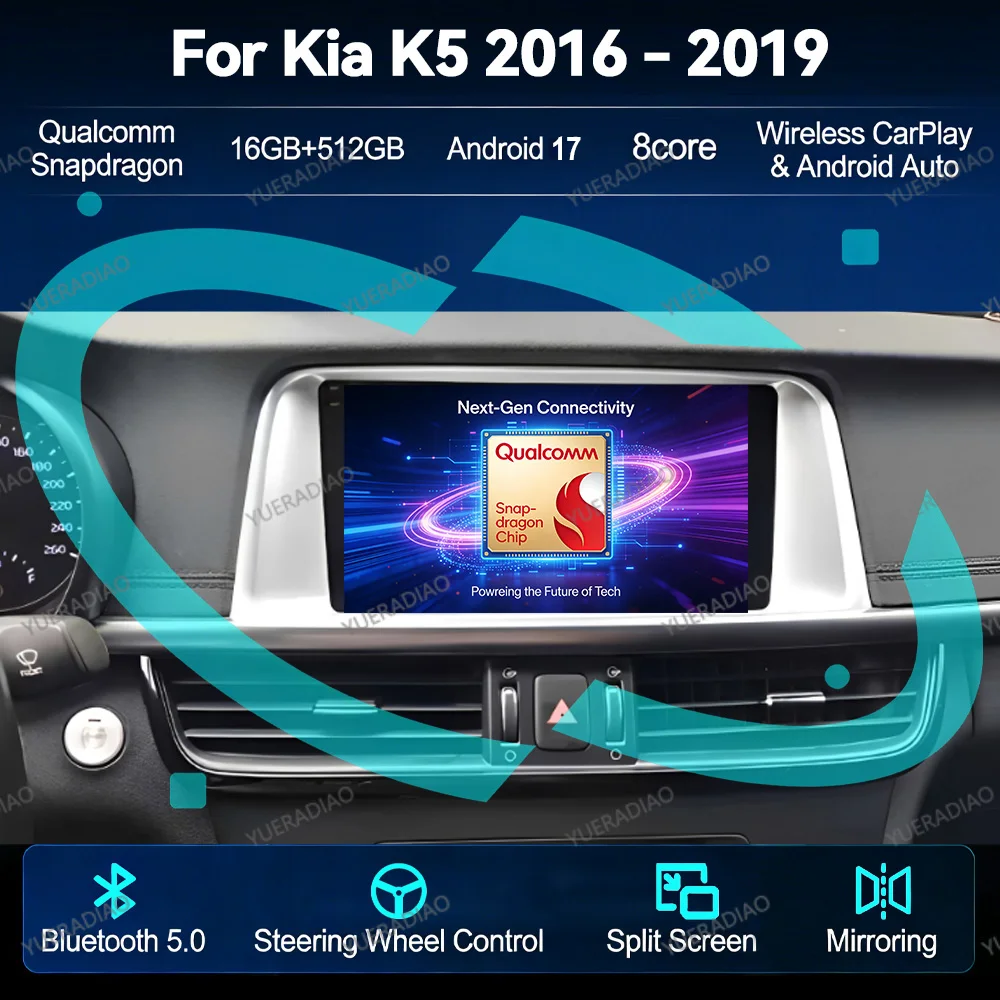 Android 17 Car Radio For Kia K5 Kia Optima 2016 - 2018 Multimedia Video Player BT Qualcomm Head Unit 4G WIFI GPS NAVI QLED 2DIN