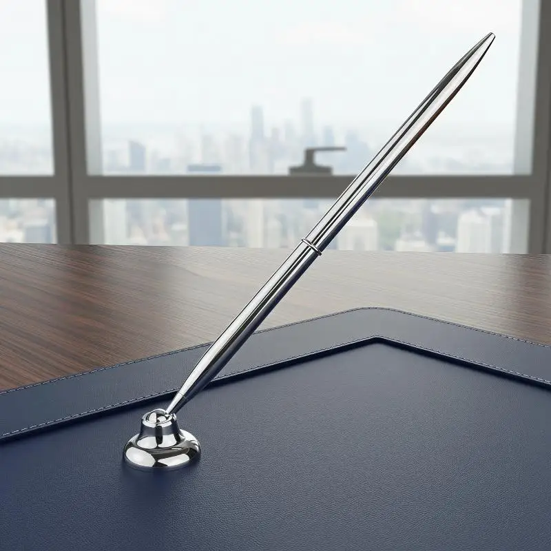 Retro Metal Ballpoint Pen with Attached Base Stand, Desktop Signature Pen for Office Desk Wedding Guest Signing