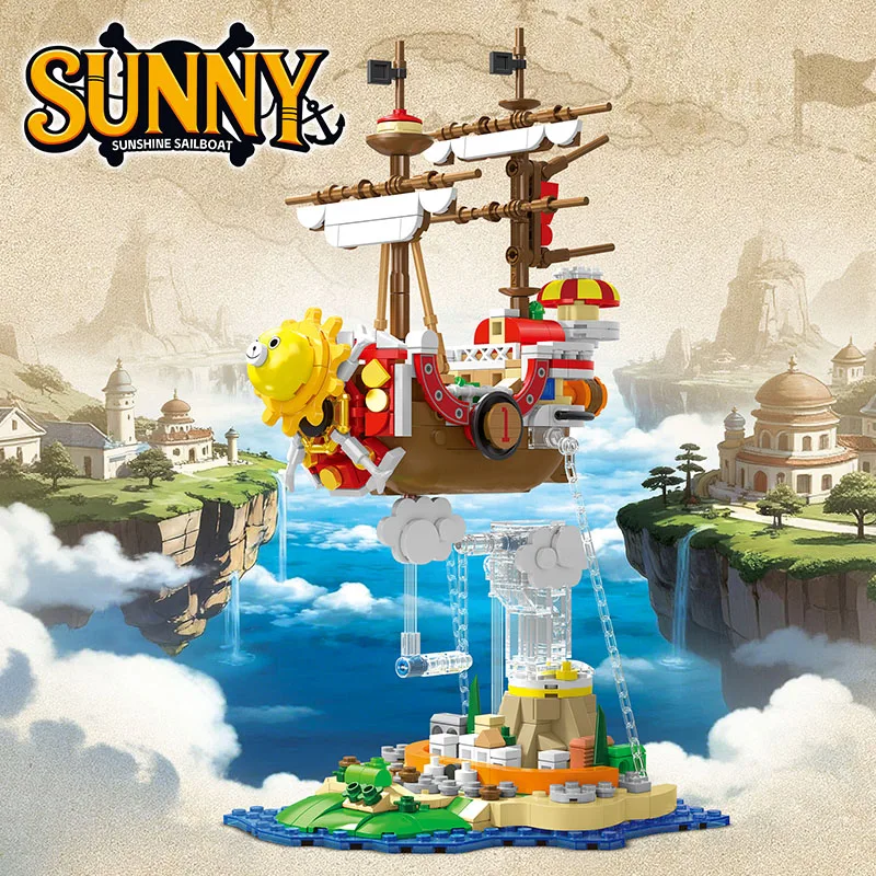 Creative One MOC Anime Piece Going Merry Piratenschiff Bausteine Thousand Sunny Piratenboot Spielzeug für Jungen Männer Geschenke