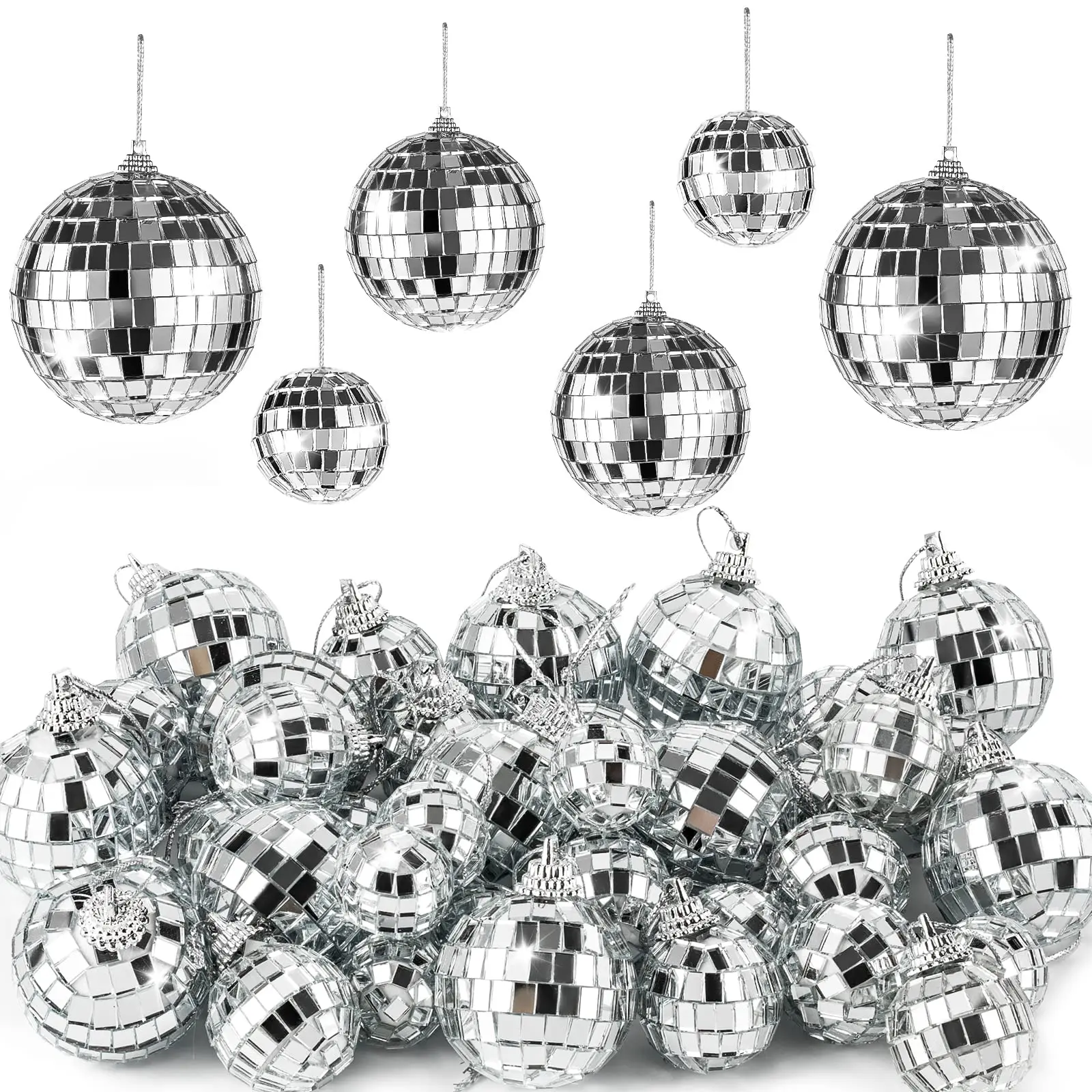 10pcs Christmas Mini Mirror Disco Ball Stage Light Reflective Rotating Bright Silver Glass Ball Wedding Party Cake Home Decor