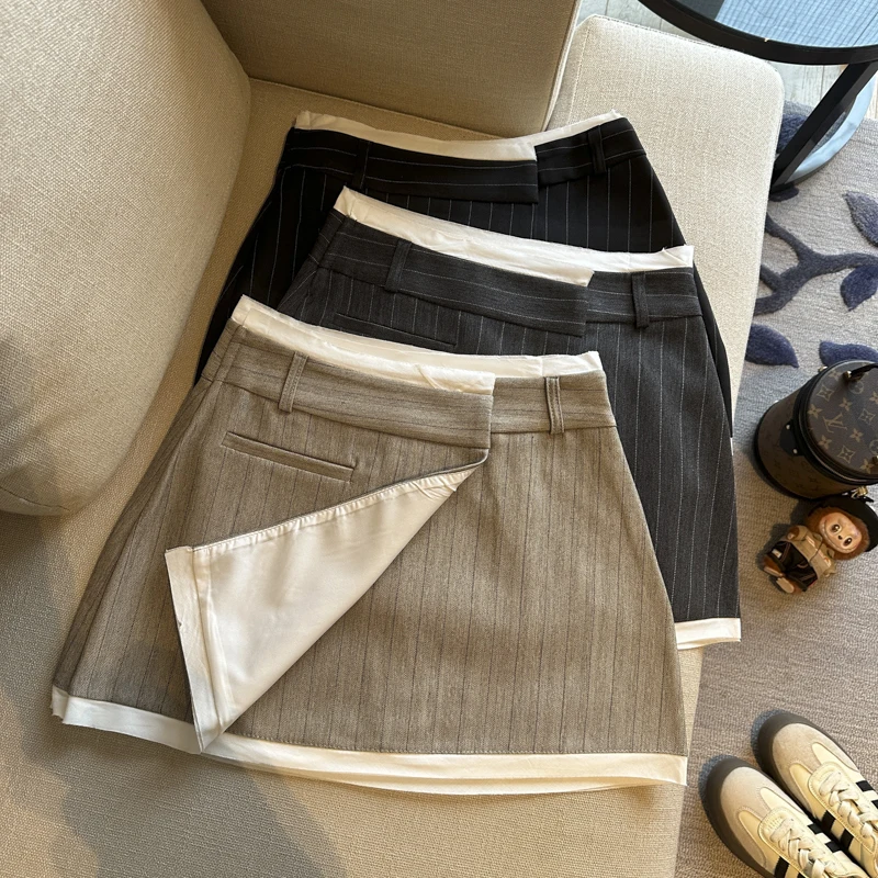 

Новая летняя женская юбка А-силуэта с высокой талией, светонепроницаемая, с нерегулярными полосками, абрикосового цвета, с эффектом похудения, модная