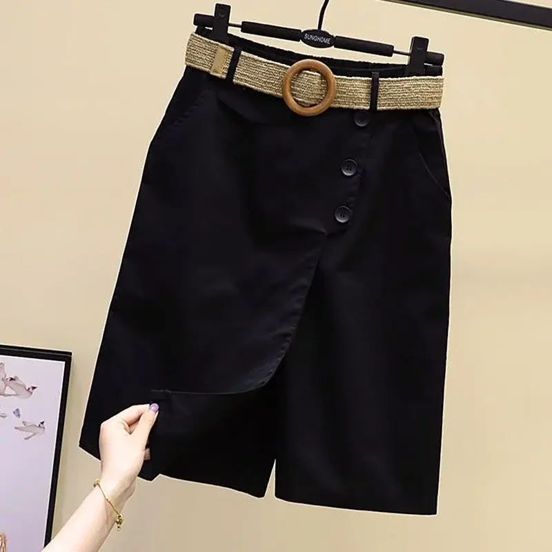 Skirt Pants for Women\'s Shorts 2024 Summer Wide Leg Blue High Waist A Line Pockets Woman Short Like Black Korean Fashion Culotte