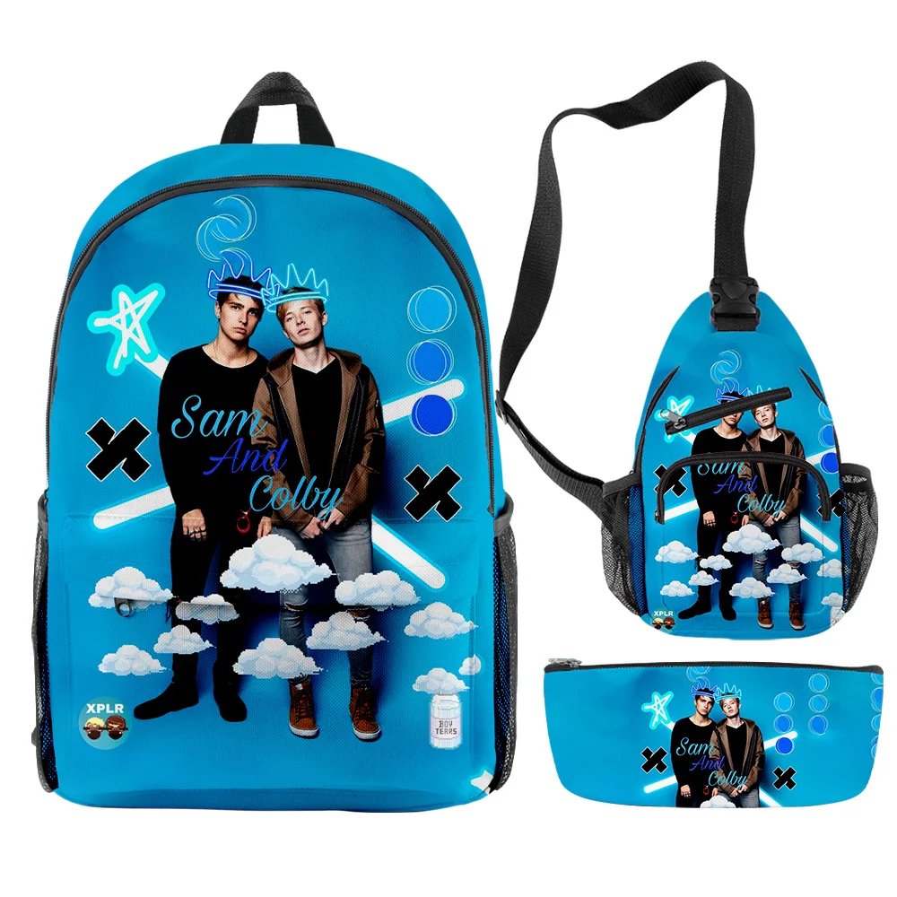 Classic Fashion Sam and colby XPLR 3D Print 3pcs/Set pupil School Bags Trendy Travel Laptop Backpack Chest Bag Pencil Case