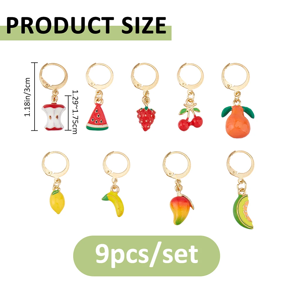9 Pcs Shoe Charms for Sneakers Handmade Fruit Shoe Charms 30mm Jewelry Grade Enamel Gold Alloy Pendant with Clasp Lightweight