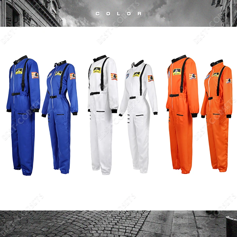 Astronaute Costume for Women Men Space Suit Astronaute Costume  Adult Pilot Flight Jumpsuit with Zipper Couple Costume