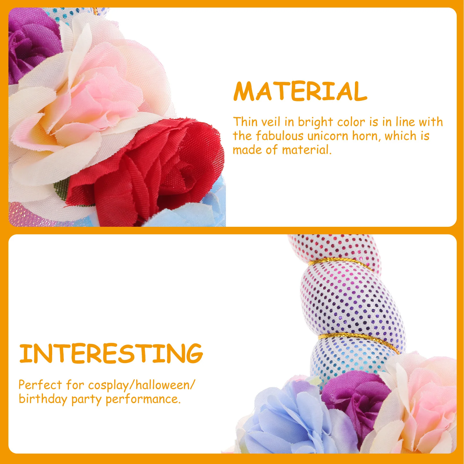 

2Pcs Unicorn Headband Flower Horn Veil Colorful Mesh Dress Birthday Party Cosplay Halloween Costume Accessory for Girls