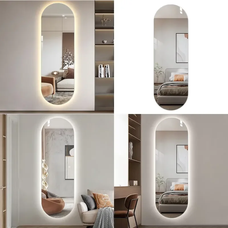 Wholesale Custom Large Oval Smart Anti-Fog LED Floor Mirror Full Length Glass for Hairdressing Bathroom Home Decor