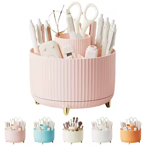Organizador de mesa giratório de grande capacidade - Suporte para caneta ABS e armazenamento de pincel de maquiagem, design à prova de poeira para escritório doméstico
