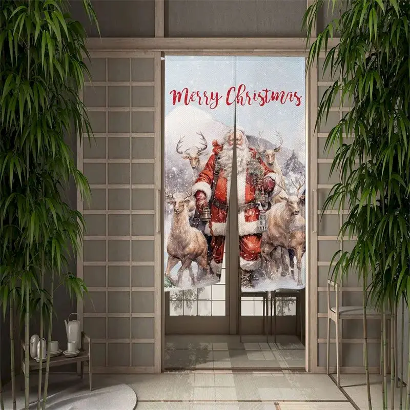 VIKAMA Santa Reindeer Cow Noren Door Curtain, 6 Designs, Doorway Decor for Bedroom Living Room Kitchen