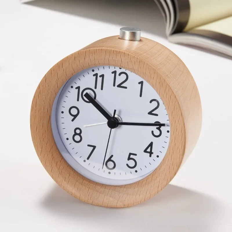 Solid Wood Small Alarm Clock Creative Octagonal Bedside Clock Quartz Silent Nightstand Watch Luminous Retro Wake-up Watch