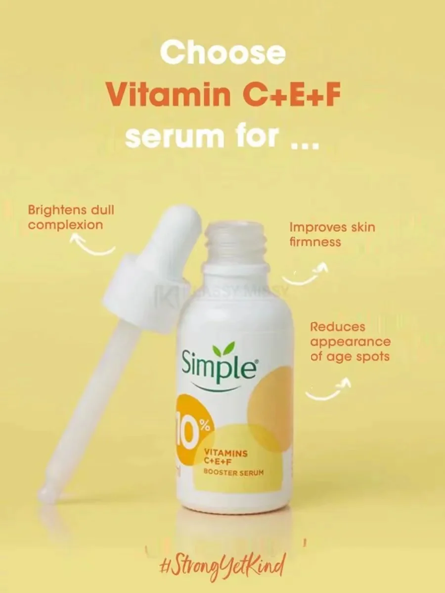 Simple 10% VITAMINS C+E+ F BOOSTER SERUM 30ml Brighten Skin Tone Antioxidant Hydration Repairing Rare Beauty Face Skincare