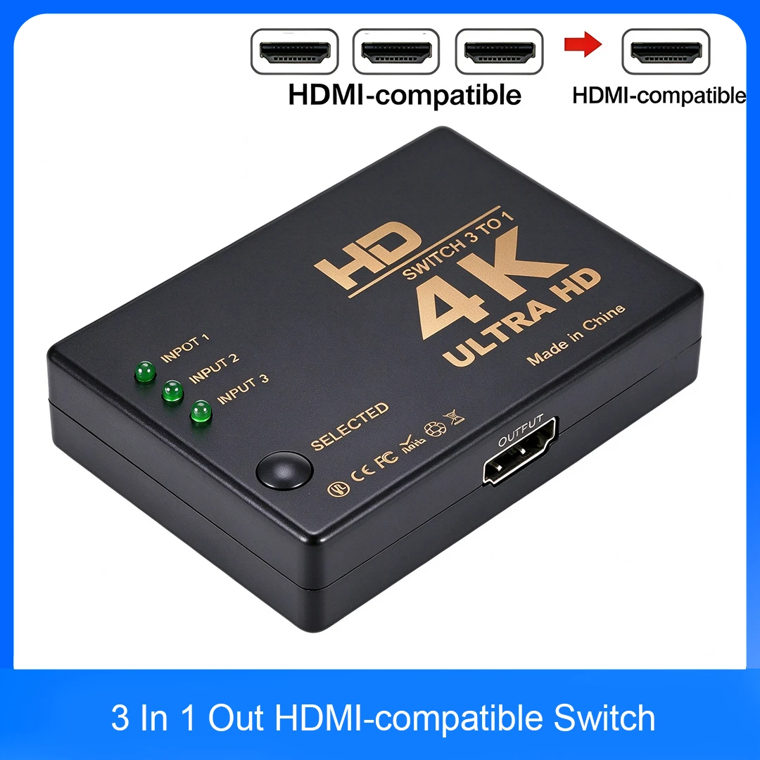 3 In 1 Out HDMI-compatible Switch 4K Switcher Full HD 1080P Video Cable Splitter For TV Box HDTV PC 1x3 Hub Adapter Converter