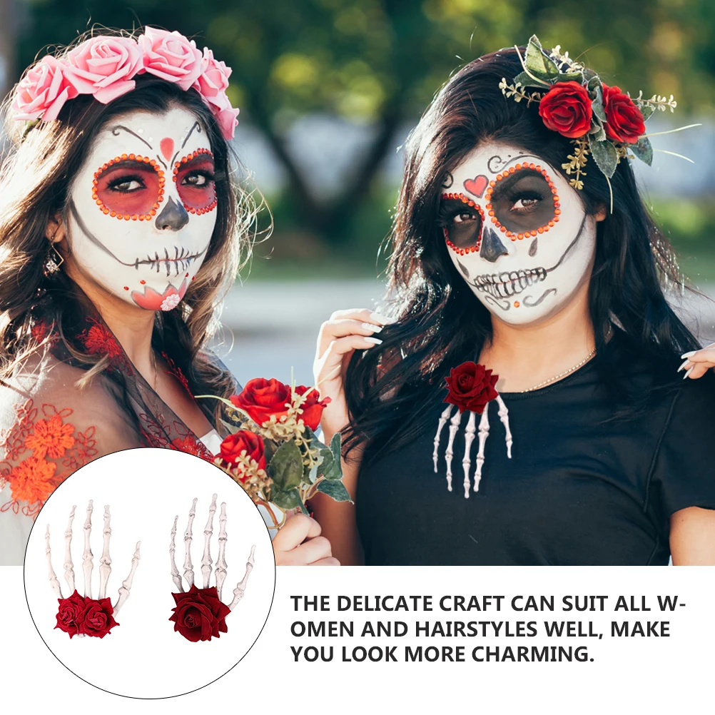 

2pcs Rose Halloween Hairpin Skull Hair Clips Punk Style Masquerade Halloween Headwear Party Hats Wedding Accessories