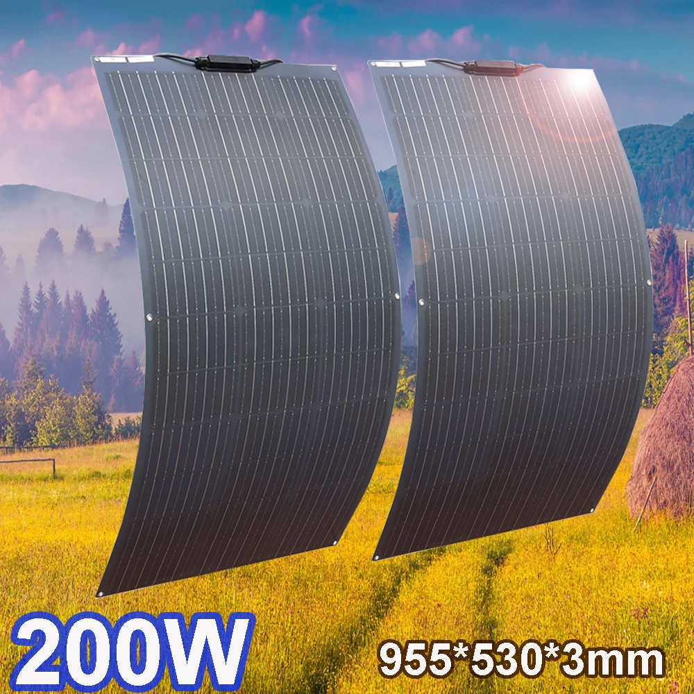 Xinpuguang 12V Solar panel kit الألواح الشمسية المرنة أحادية البلورية ، طقم شمسي مضاد للمياه ، عاكس صيني ، سيارة ، قارب ، شحن شمسي منزلي ، 12 فولت ، 24 فولت ، 100 واط ، 200 واط