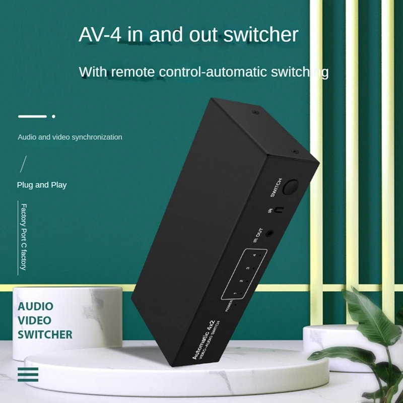 Composite AV RCA Switch Splitter AV Automatic Video Audio Switch Splitter Switch 4X2 With Remote For DVD TV