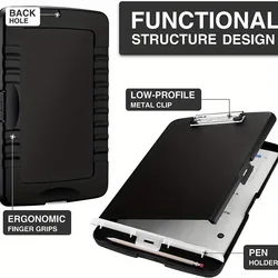 1pc Large Capacity Multifunctional Nursing Clipboard - Heavy Duty Plastic Storage with Low Profile Clip, Pen Holder,