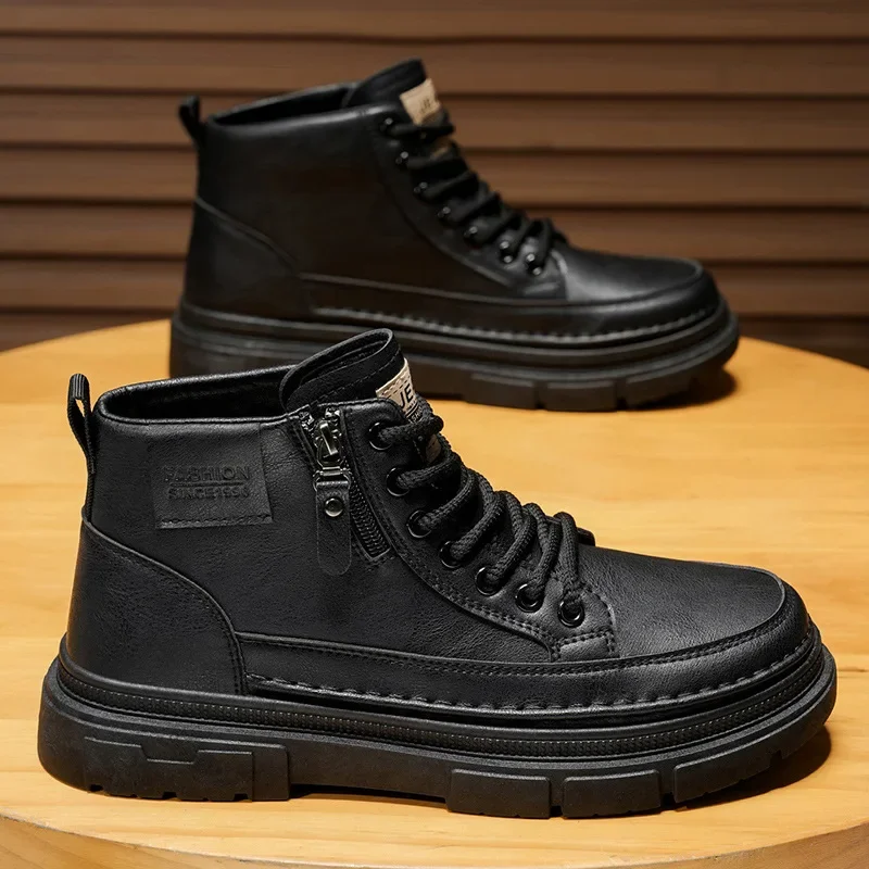أحذية عمل عالية الجودة للرجال أحذية جلدية آمنة غير قابلة للانزلاق أحذية رياضية متينة مريحة برباط حتى الكاحل #3