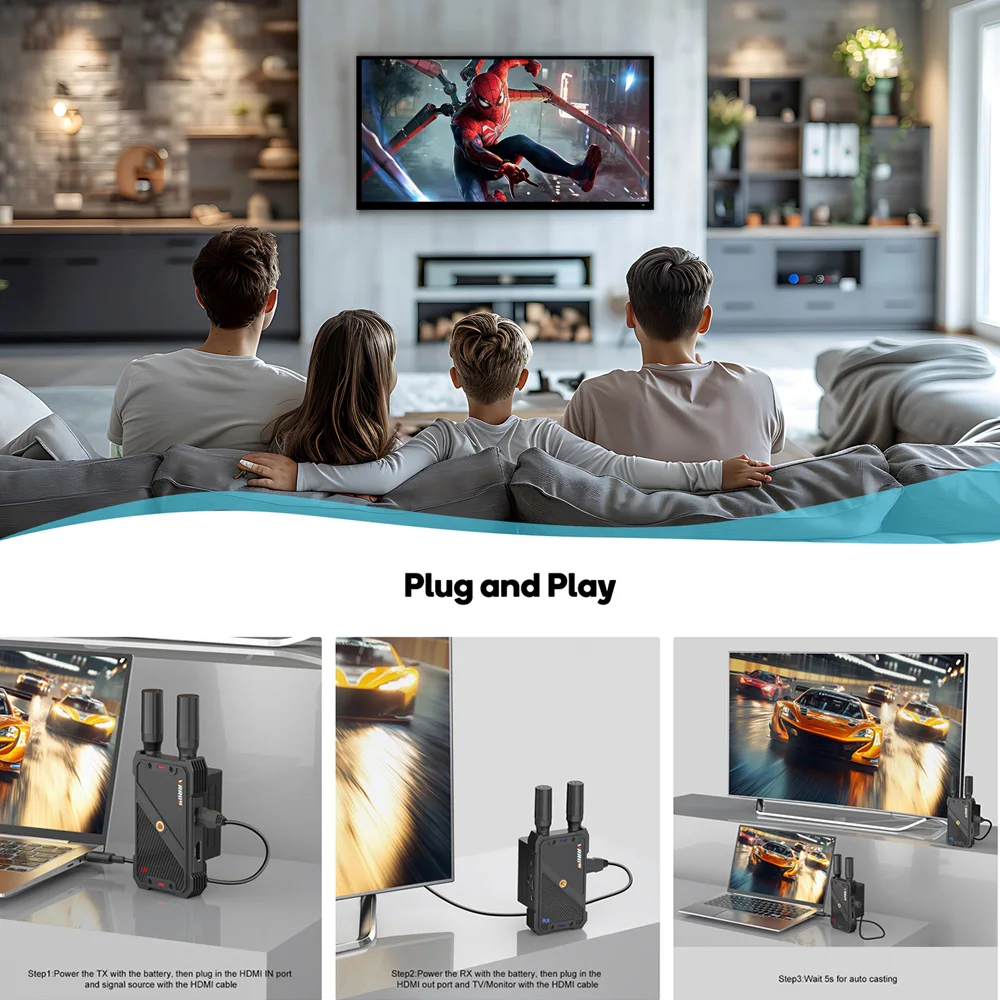 Sistema di trasmissione video wireless da 400 m Doppio trasmettitore e ricevitore extender HDMI Display Supporta fotocamera Batteria per streaming live