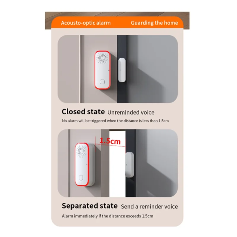 ABGI-Home Security Device Wifi Door Window 100Db Alarm Tuya APP Remote Alert Magnetic Sensor Door Open/Closed Detector