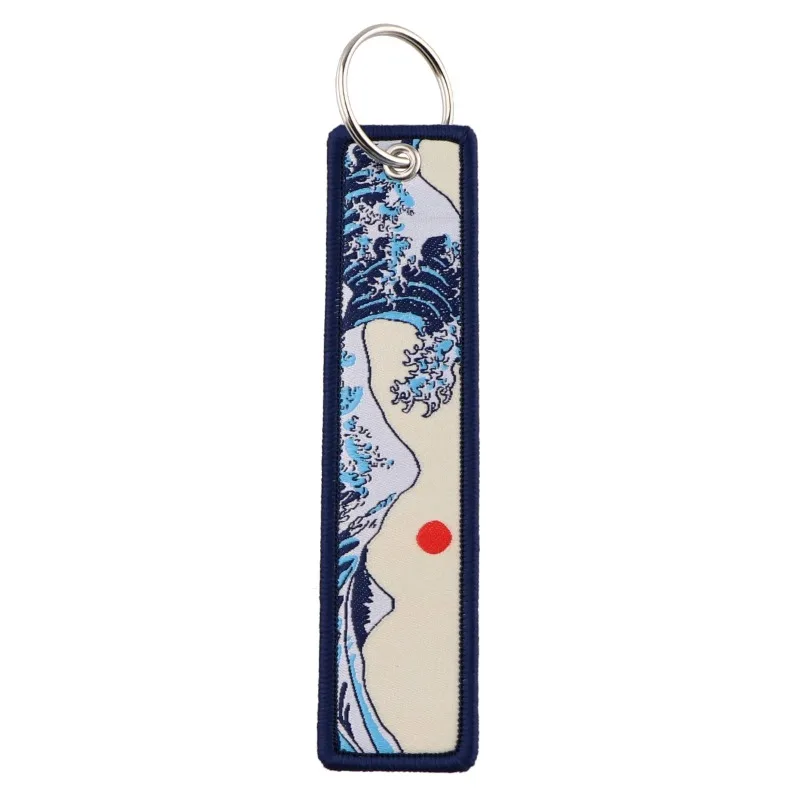 JDM Japanese Waves Art Drawing Embroidery Key Fobs Backpack Key Tags Motorcycles Keychain Keyrings Cosplay