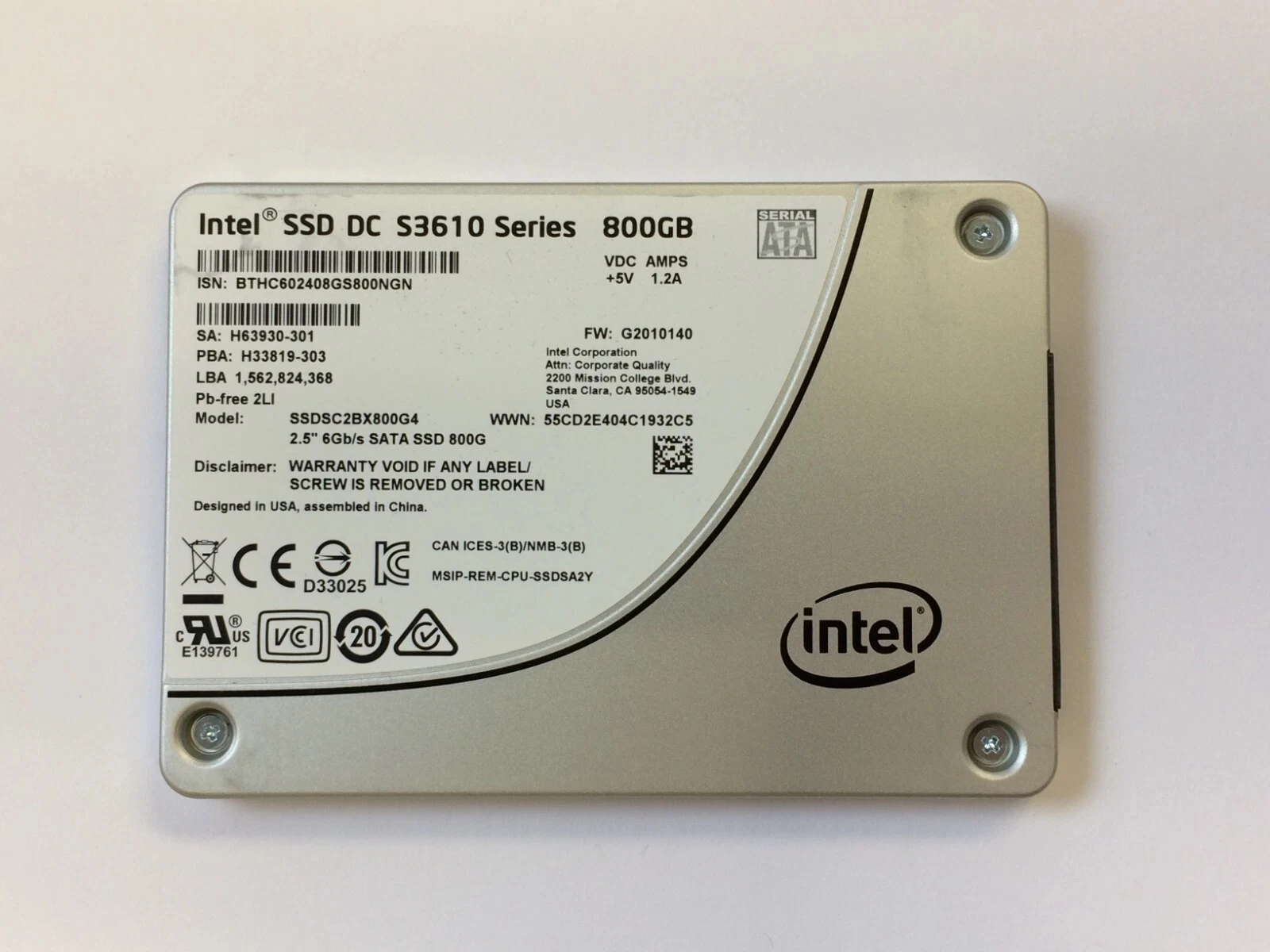 

SSD Intel DC S3610 Series 800 ГБ SATA III 6G 2,5 дюйма SSDSC2BX800G4
