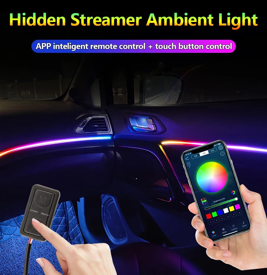 أضواء الغلاف الجوي الداخلي لبيئة السيارة Led شريط النيون App التحكم 64 RGB الإضاءة لتويوتا كامري 5 2001-2006