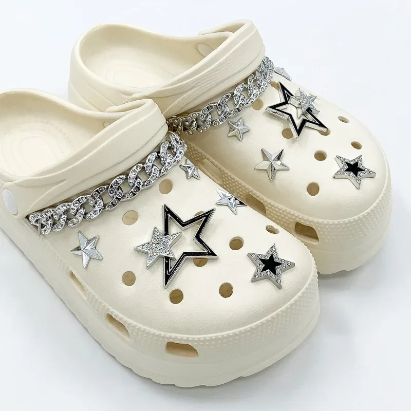 12 шт., модные подвески для обуви, набор аксессуаров, пряжка для обуви с отверстиями, металлическая цепочка со стразами, пятиконечная звезда, украшения для обуви «сделай сам»