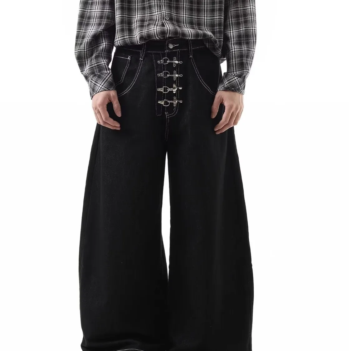 

2025 черные свободные широкие джинсы в американском стиле в стиле ретро, новые мужские висячие брюки в ленивом стиле с высокой талией