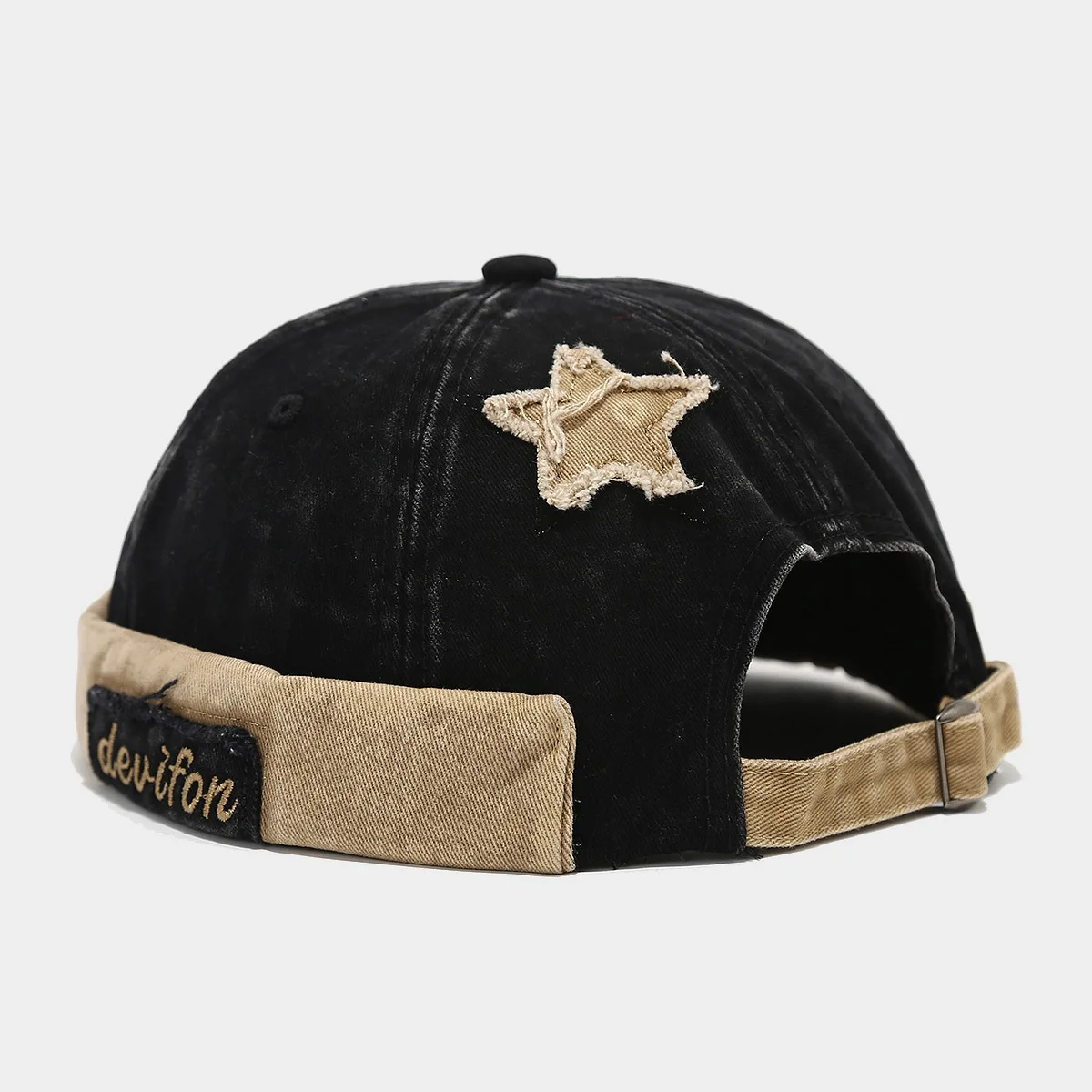 Unisex Washed Color Brimless Caps Without Visor Star Splicing Docker Cap Letter Adjustable Beanie Hat Vintage Style Hip Hop Hats 4