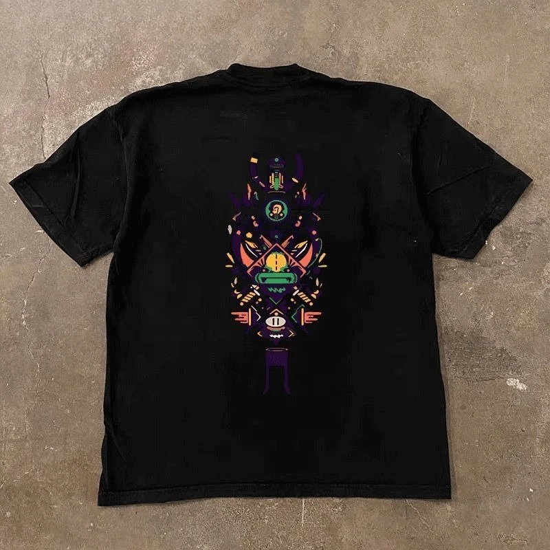 

Новая мода, хлопковый парный топ с короткими рукавами и красочной головоломкой с уличным принтом, мужской и женский свободный и удобный топ с круглым вырезом