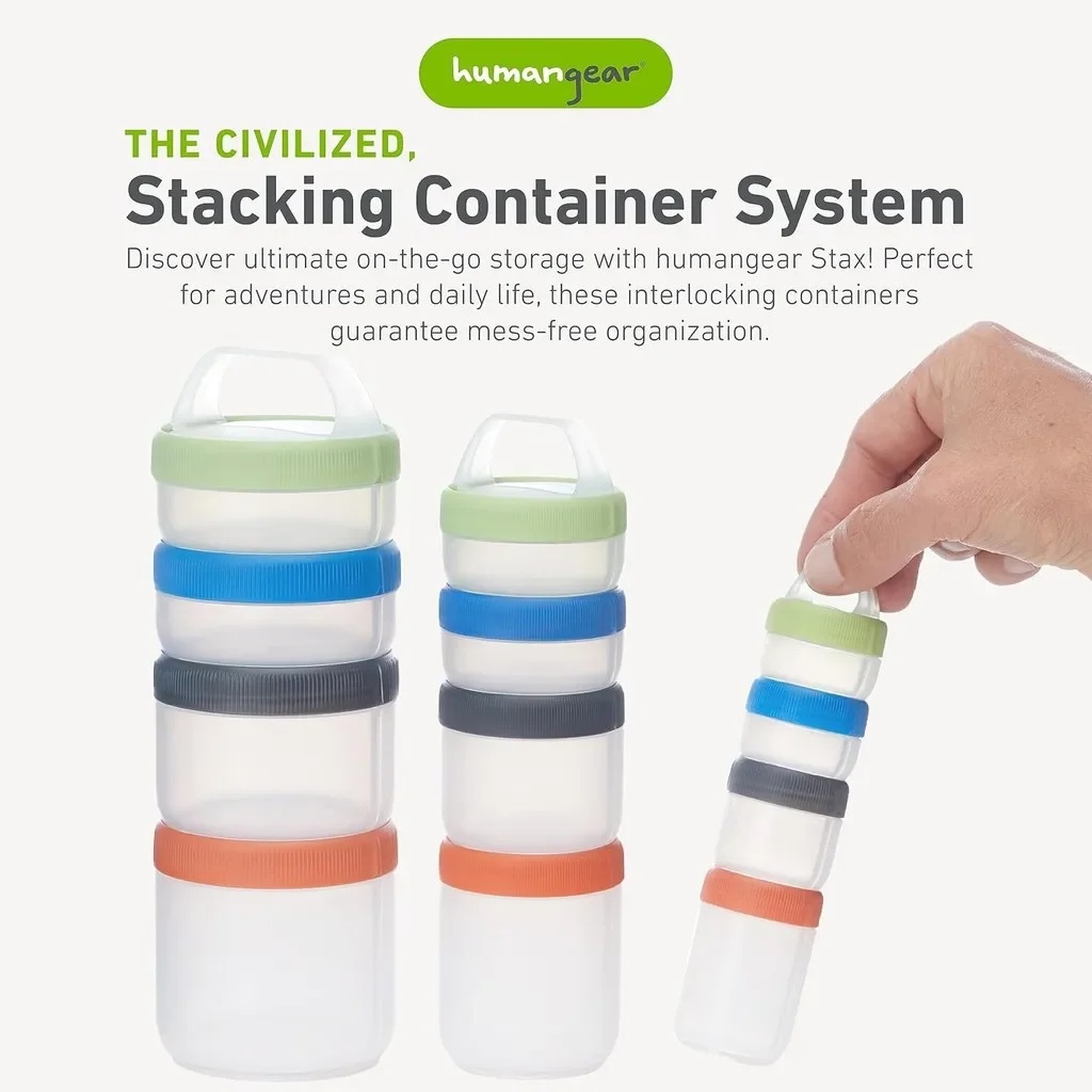 humangear STAX, Stackable Snack Containers - 4-Piece Leak-Proof Snack Travel System