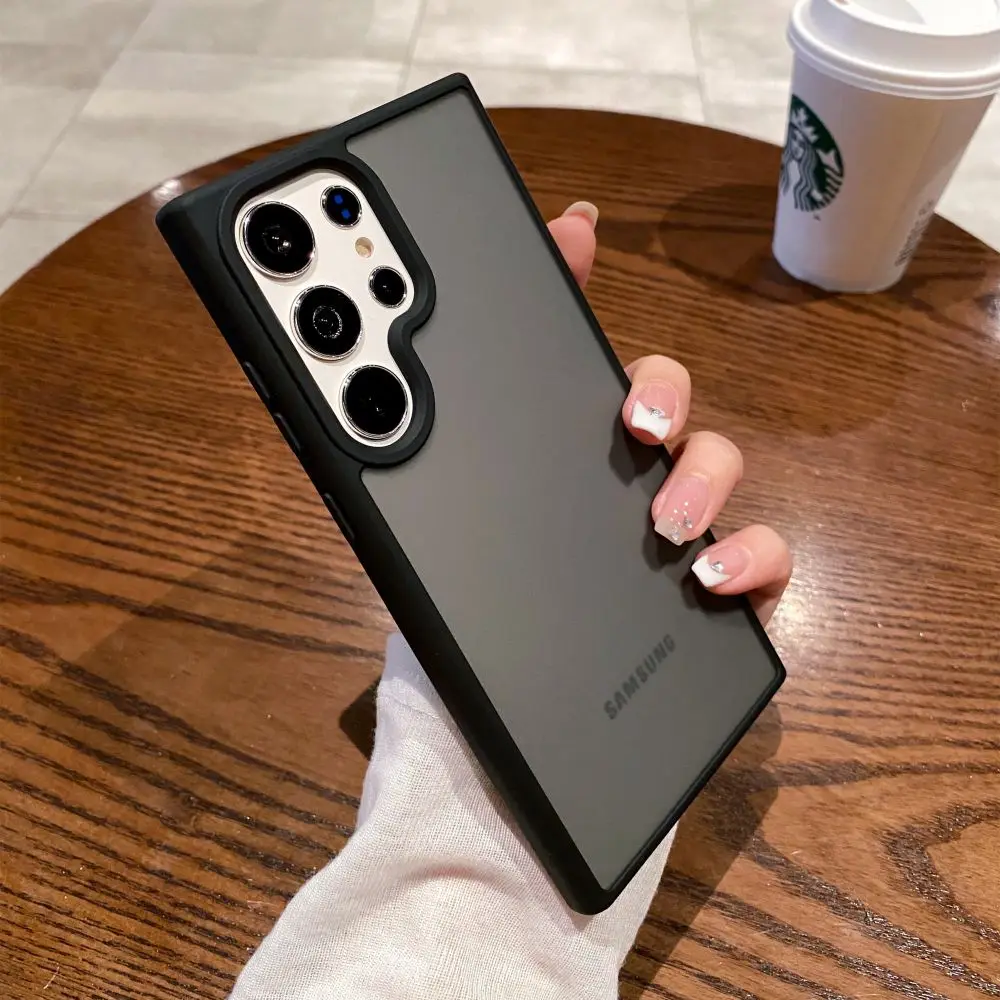 שחור שקוף מקרה טלפון עבור Samsung Galaxy S23 Ultra מקרה S23Plus מט עור ידידותי עמיד הלם הגנה קשיח חזרה כיסוי