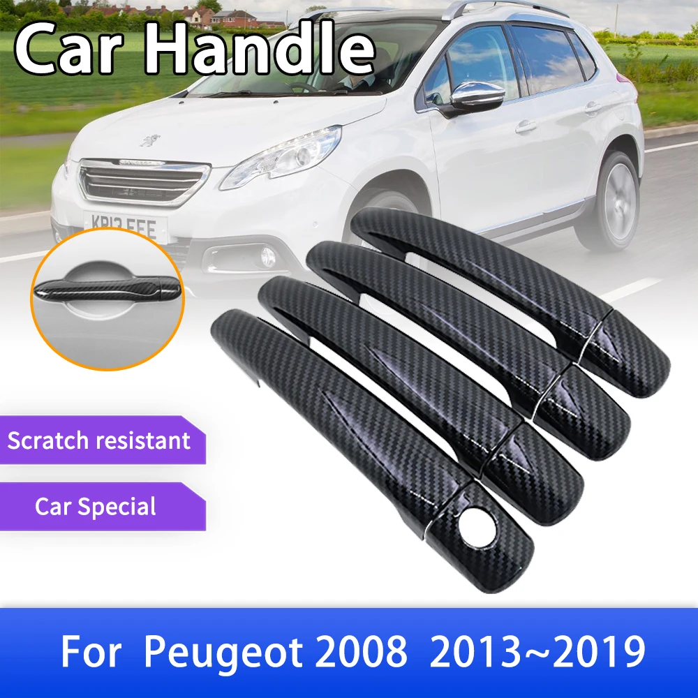 Carbon Fiber Door Handle Cover Catch Trim for Peugeot 2008 MK1 A94 2013 2014 2015 2016 2017 2018 2019 Car Accessories Stickers