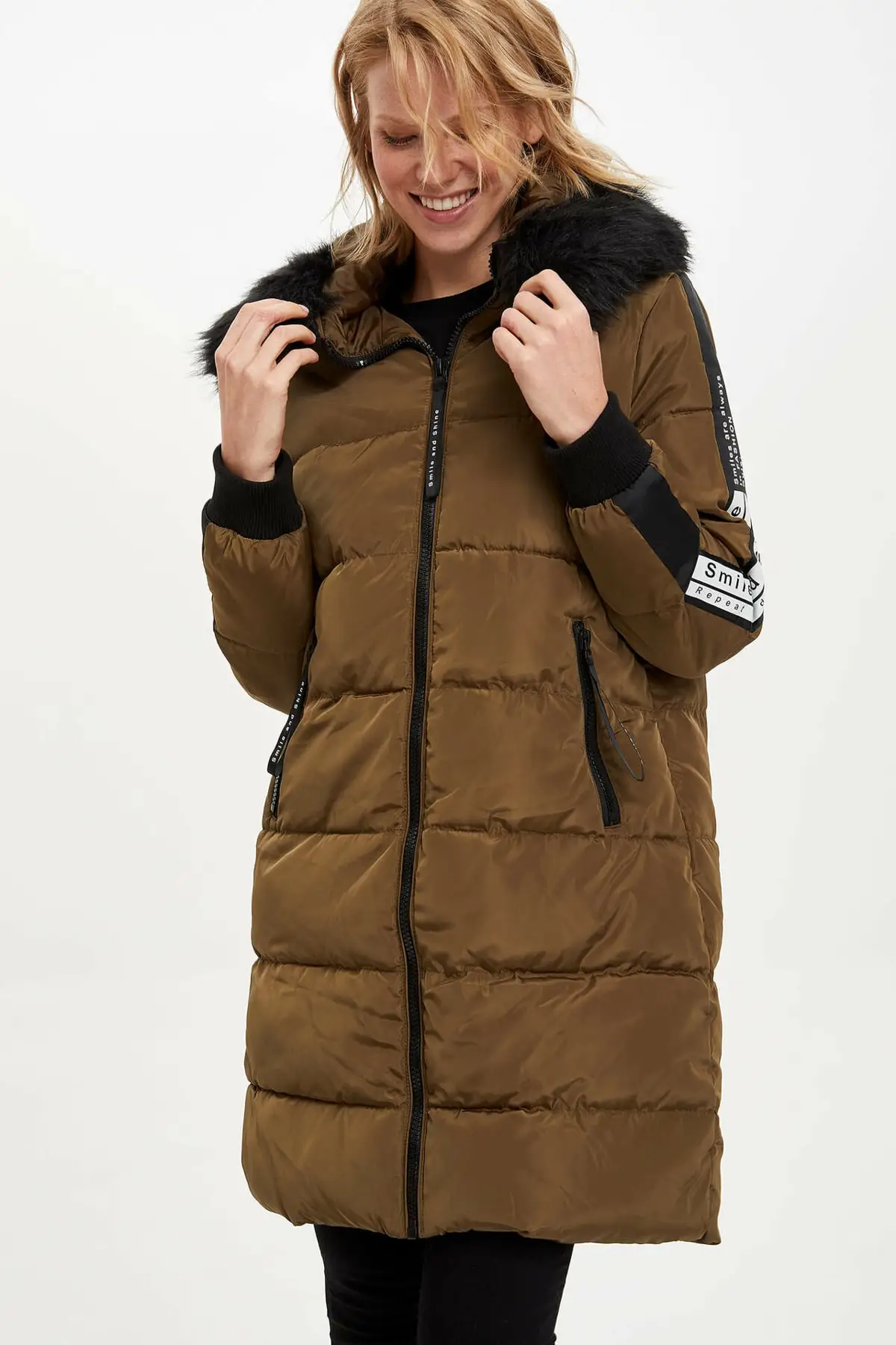 Women\'s Hooded Striped Long Brown Parka Coat Casual Stylish Fashion Women\'s Clothing Outdoor Winter Wear Female Brown Parkas