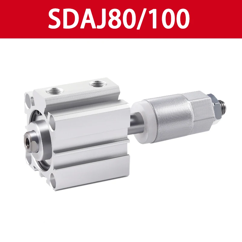 

SDAJ80/100mm Bore Double Acting Piston Tools Aluminum Alloy Adjustable Stroke Compact Thin Air Pneumatic Cylinder