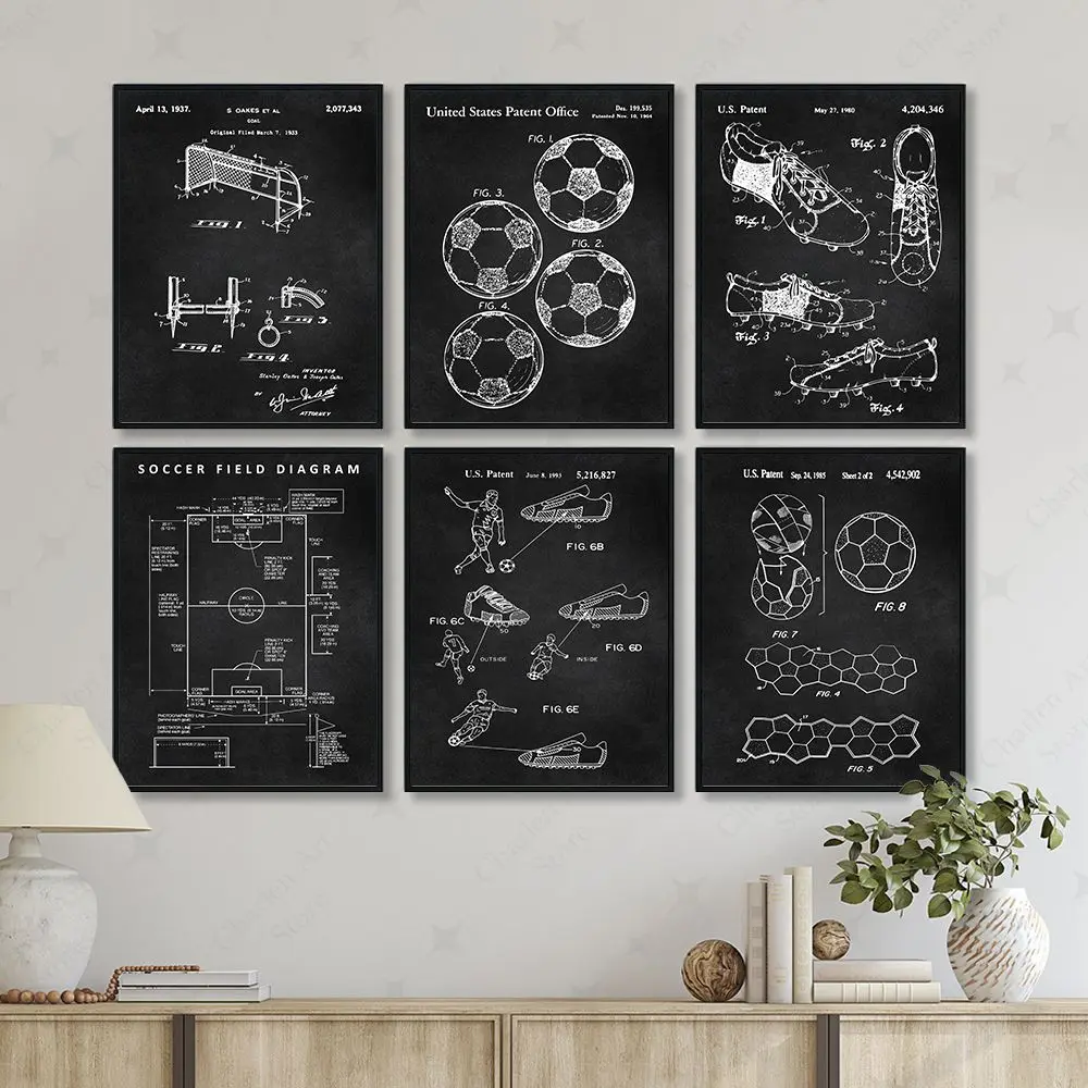 Soccer Patent Poster Canvas Painting Soccer Field Blueprint Soccer Coach Gift Boys Room Decoration Wall Art Picture Sports Print