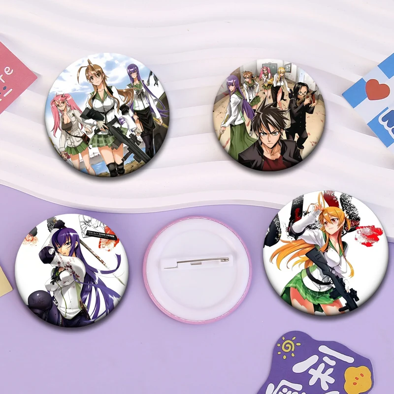 Anime Highschool of The Dead Brooches Miyamoto Rei Busujima Saeko Takagi Saya Cartoon Badge Backpack Accessorie Round Lapel Pins